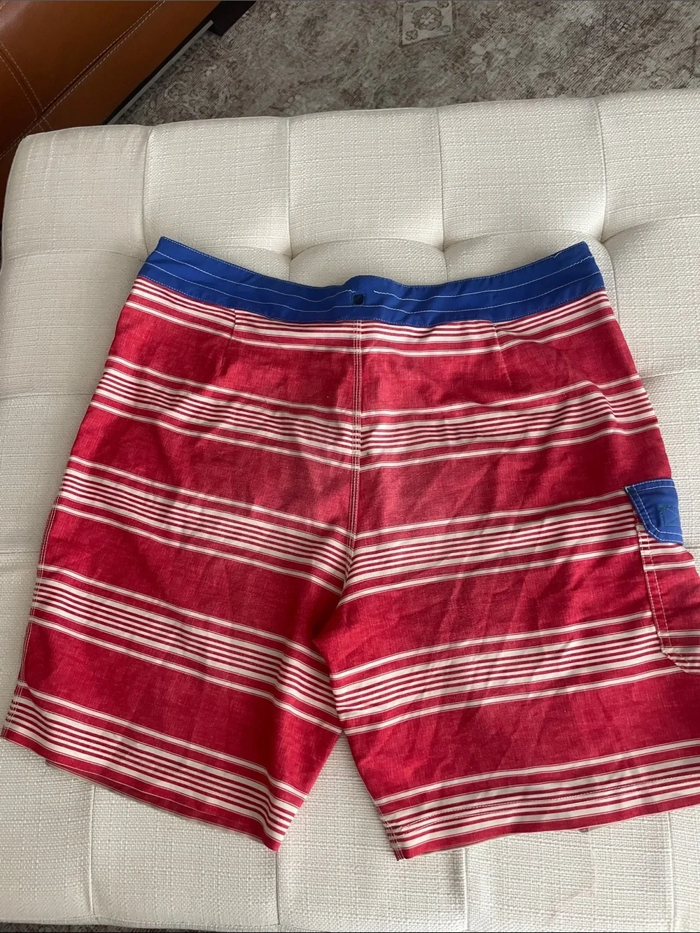 Sperry Red Striped Swim Board Shorts with Blue Waistband